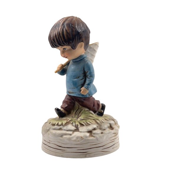 Vintage Gorham Moppets 1973 Fran Mar Music Box Figurine Boy Fishing - Picture 7 of 11
